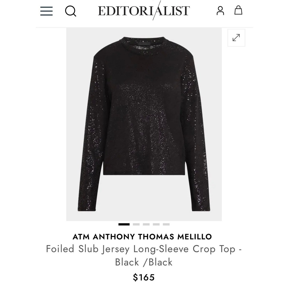 ATM Anthony Thomas Melillo Slub Jersey Long-Sleeve Tee Charcoal Black,– Size S‎
